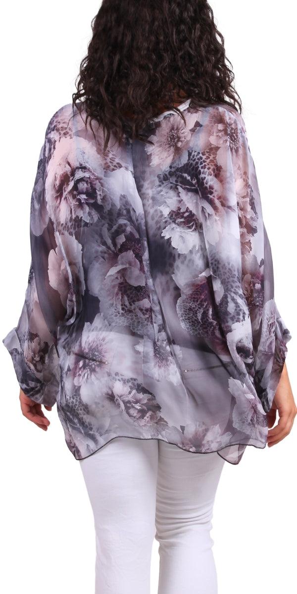 Angelo Jungle Silk Blouse - Gigi Moda - Made in Italy # 2 piece, animal print, Blouse, button down, button up, comforatable fit, Dolman sleeve, dolman sleeves, floral, floral design, Floral Print, italian silk top, Leopard Print, made in italy, maxretail, silk blouse, Silk top, Tops, womans clothing
