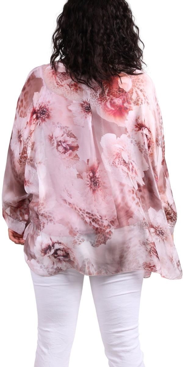 Angelo Jungle Silk Blouse - Gigi Moda - Made in Italy # 2 piece, animal print, Blouse, button down, button up, comforatable fit, Dolman sleeve, dolman sleeves, floral, floral design, Floral Print, italian silk top, Leopard Print, made in italy, maxretail, silk blouse, Silk top, Tops, womans clothing
