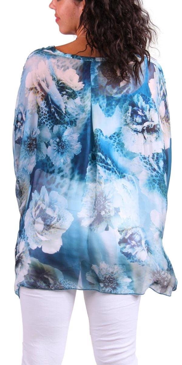 Angelo Jungle Silk Blouse - Gigi Moda - Made in Italy # 2 piece, animal print, Blouse, button down, button up, comforatable fit, Dolman sleeve, dolman sleeves, floral, floral design, Floral Print, italian silk top, Leopard Print, made in italy, maxretail, silk blouse, Silk top, Tops, womans clothing