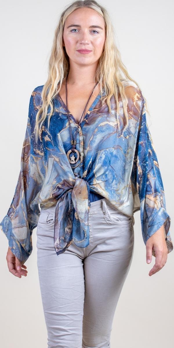 Angelo Marble Silk Blouse - Gigi Moda - Made in Italy # 100% Silk, 2 piece, baroque, Blouse, button down, button up, comforatable fit, Dolman sleeve, dolman sleeves, italian silk top, made in italy, silk blouse, Silk top, Tops, womans clothing