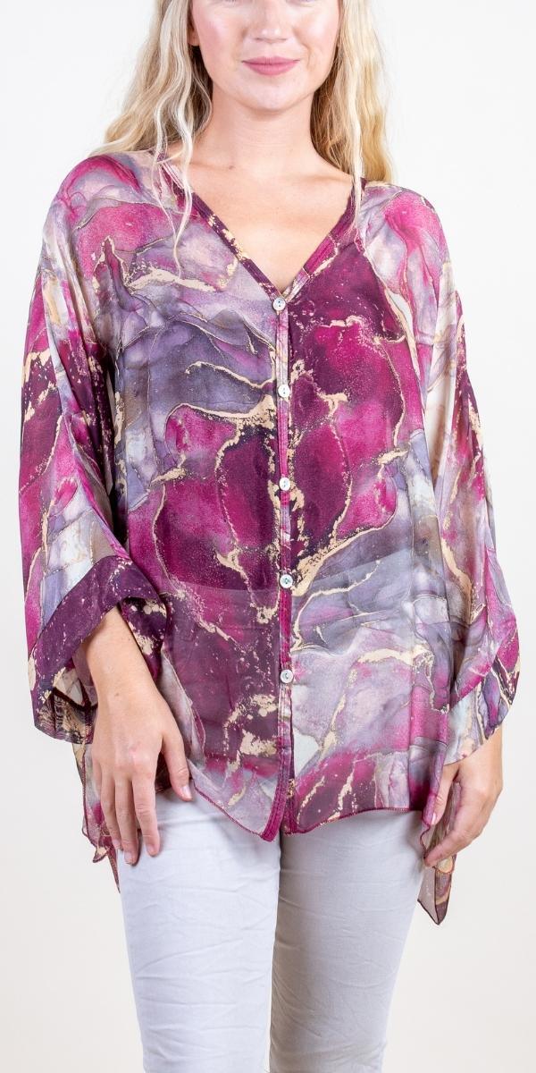 Angelo Marble Silk Blouse - Gigi Moda - Made in Italy # 100% Silk, 2 piece, baroque, Blouse, button down, button up, comforatable fit, Dolman sleeve, dolman sleeves, italian silk top, made in italy, silk blouse, Silk top, Tops, womans clothing