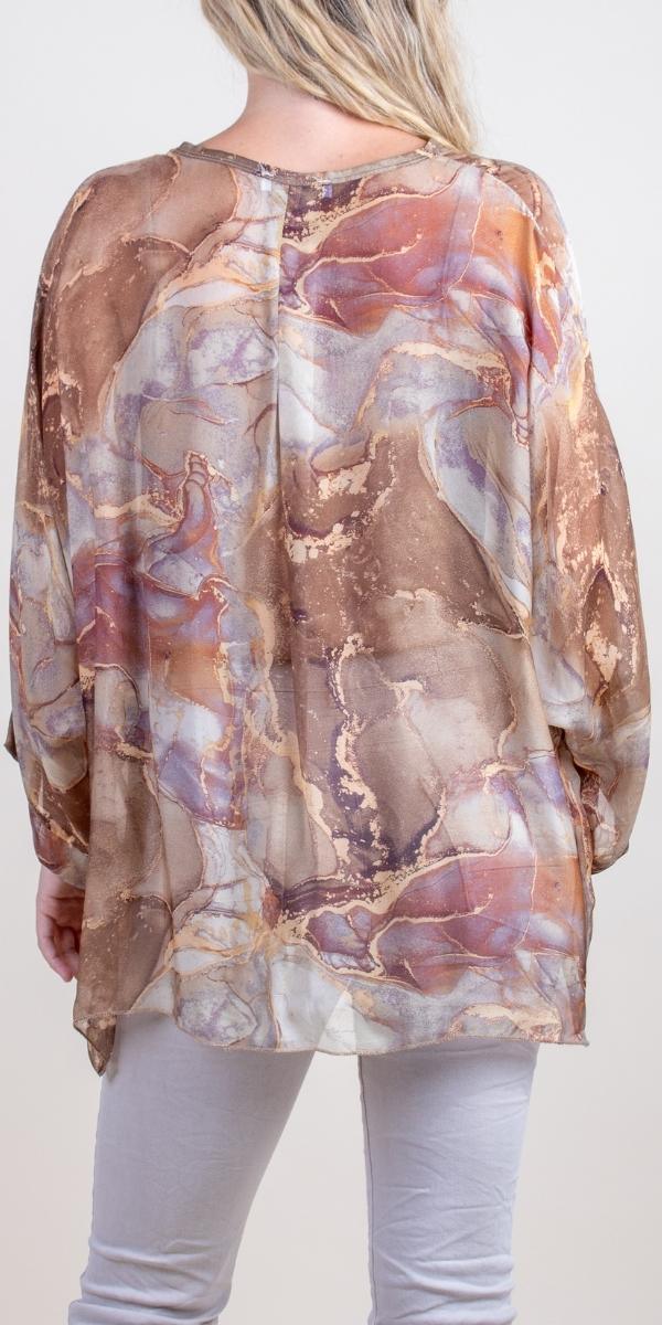Angelo Marble Silk Blouse - Gigi Moda - Made in Italy # 100% Silk, 2 piece, baroque, Blouse, button down, button up, comforatable fit, Dolman sleeve, dolman sleeves, italian silk top, made in italy, silk blouse, Silk top, Tops, womans clothing
