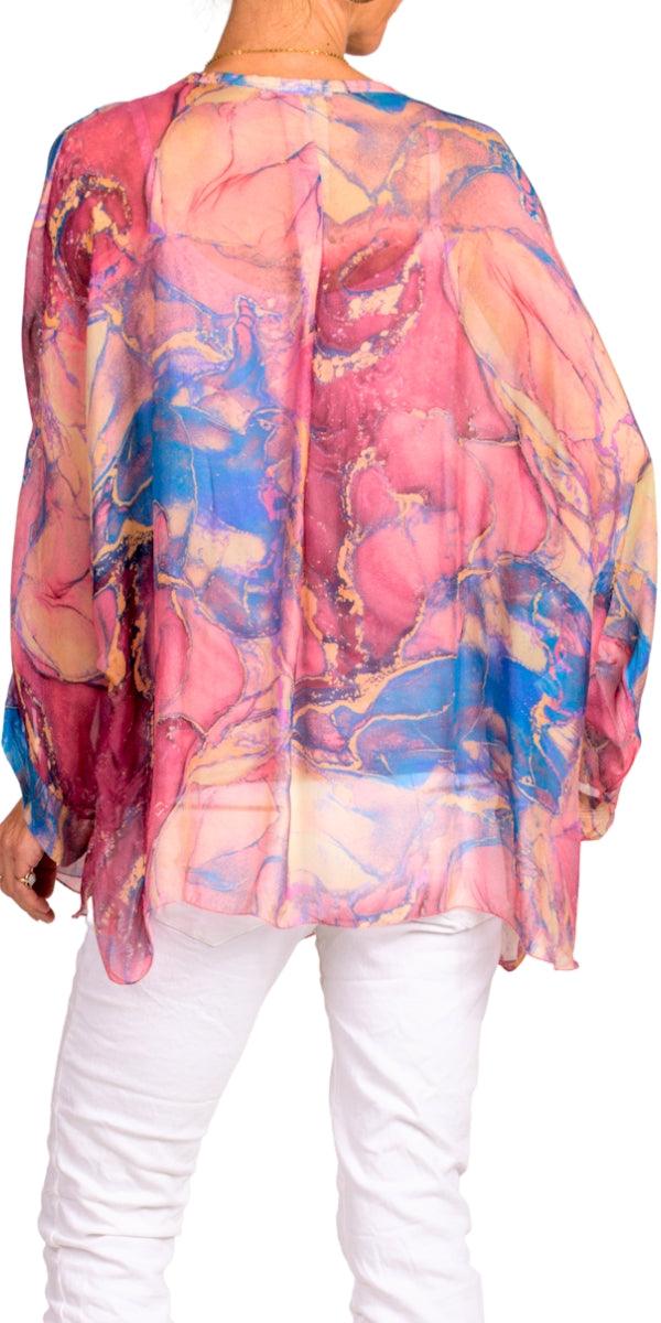 Angelo Marble Silk Blouse - Gigi Moda - Made in Italy # 100% Silk, 2 piece, baroque, Blouse, button down, button up, comforatable fit, Dolman sleeve, dolman sleeves, italian silk top, made in italy, silk blouse, Silk top, Tops, womans clothing