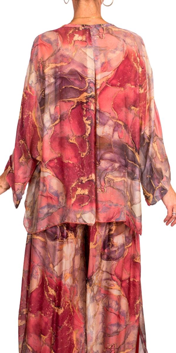 Angelo Marble Silk Blouse - Gigi Moda - Made in Italy # 100% Silk, 2 piece, baroque, Blouse, button down, button up, comforatable fit, Dolman sleeve, dolman sleeves, italian silk top, made in italy, silk blouse, Silk top, Tops, womans clothing