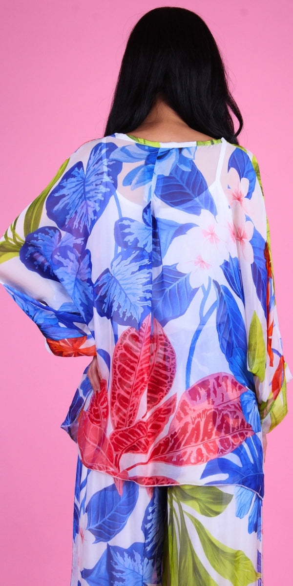Angelo Tropical Silk Blouse - Gigi Moda - Made in Italy # 2 piece, Blouse, button down, button up, comforatable fit, Dolman sleeve, dolman sleeves, floral, floral design, Floral Print, italian silk top, made in italy, silk blouse, Silk top, Tops, tropical, tropical print, womans clothing