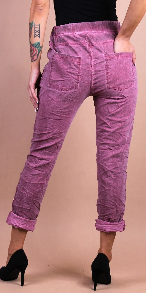 Zola Stud Pants - Gigi Moda - Made in Italy # comfortable, comfy, cropped, gigi moda, made in italy, maxretail, pant, pants, Pockets, silver stud, solid color, stretchy, stripes, tie at waist