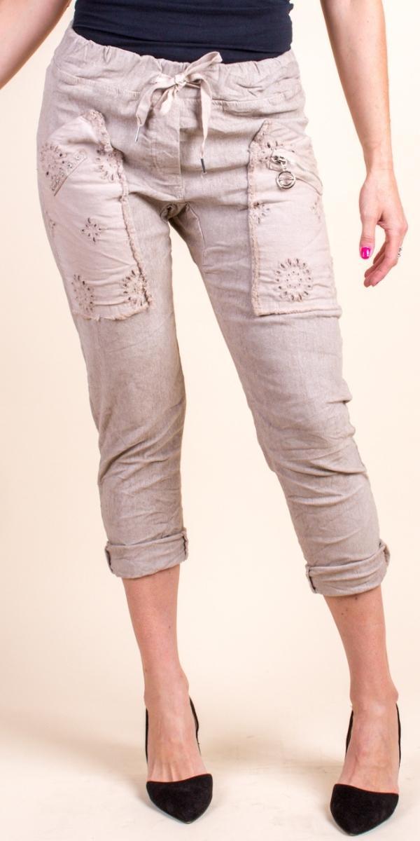 Bamby Tie-Waist Pants - Gigi Moda - Made in Italy # COMFY PANTS, corduroy, corduroy pants, Cropped pants, Embroidered, Embroidery, gigi moda, Italian pant, Made in Italy, Pants, patches, patchwork, Pockets, Tie waist