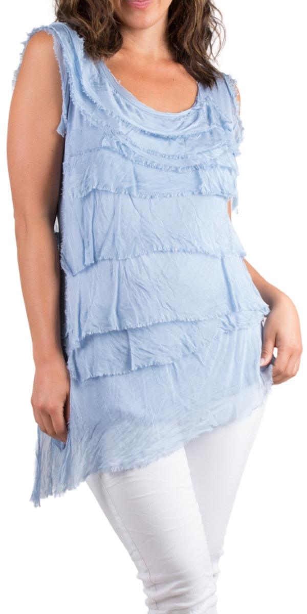 Siena Sleeveless Top - Gigi Moda - Made in Italy # Blouse, Gigi Moda, Made in Italy, one size, OS, Ruffle, Silk, Sleeveless, Top