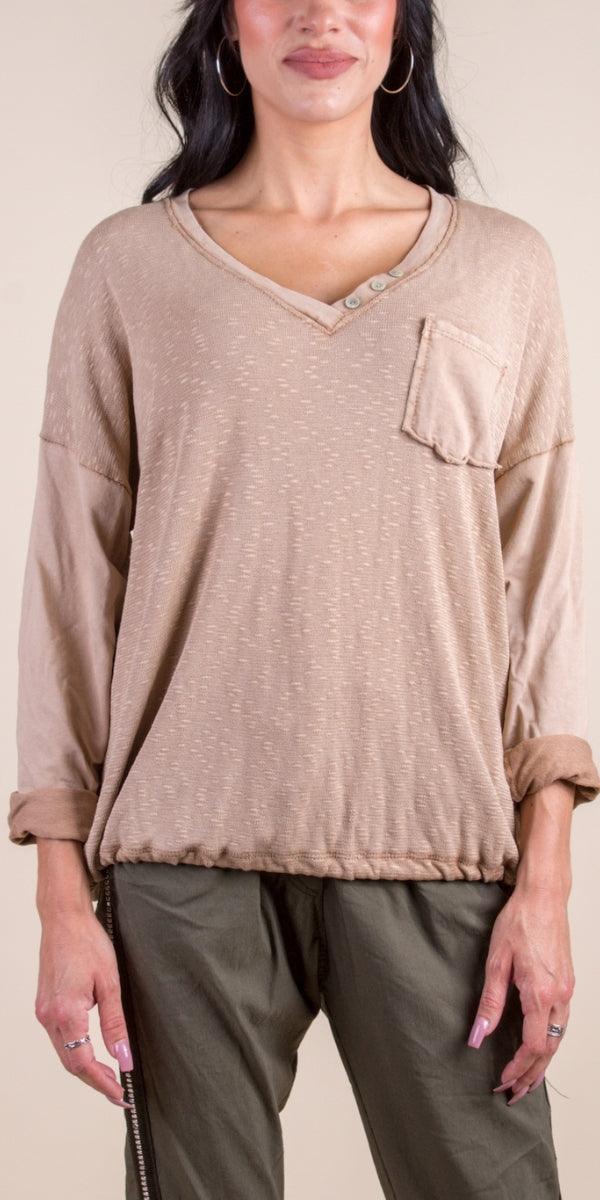 Cecca Sweater - Gigi Moda - Made in Italy # comforatable fit, draw string hem, Gigi Moda, gigi moda. made in italy, Long Sleeve, made in italy, shop gigi moda, Sweater, V-Neck, womans clothing