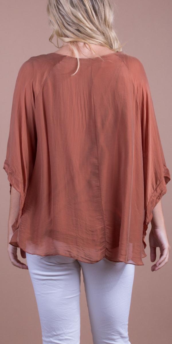 Coletta Silk Top - Gigi Moda - Made in Italy # 100% Silk, Bell sleeve, Blouse, italian blouse, italian tank top, italian top, Made in Italy, OS, resort wear, Silk, silk blouse, Top