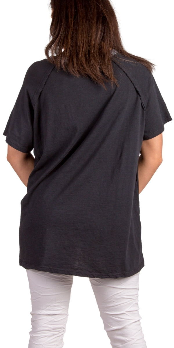 Icona T-Shirt - Gigi Moda - Made in Italy # 100% Cotton, Gigi Moda, italian top, Made in Italy, metallic shine, one size, OS, oversized tee, resort, star, Star Design, star top, T Shirt