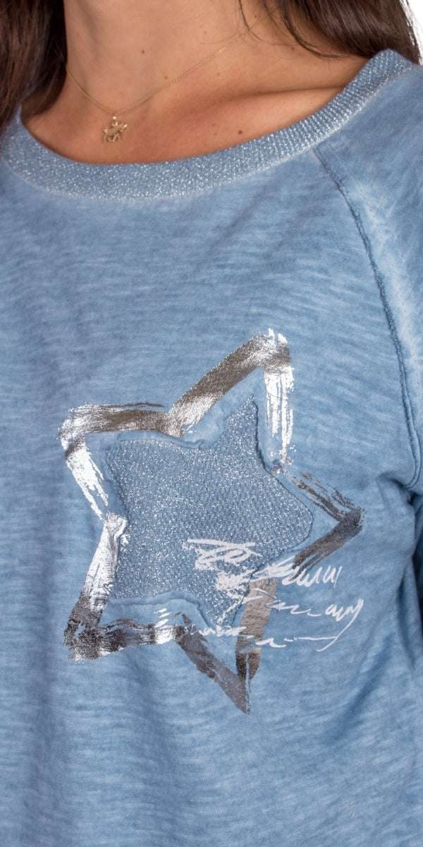 Icona T-Shirt - Gigi Moda - Made in Italy # 100% Cotton, Gigi Moda, italian top, Made in Italy, metallic shine, one size, OS, oversized tee, resort, star, Star Design, star top, T Shirt