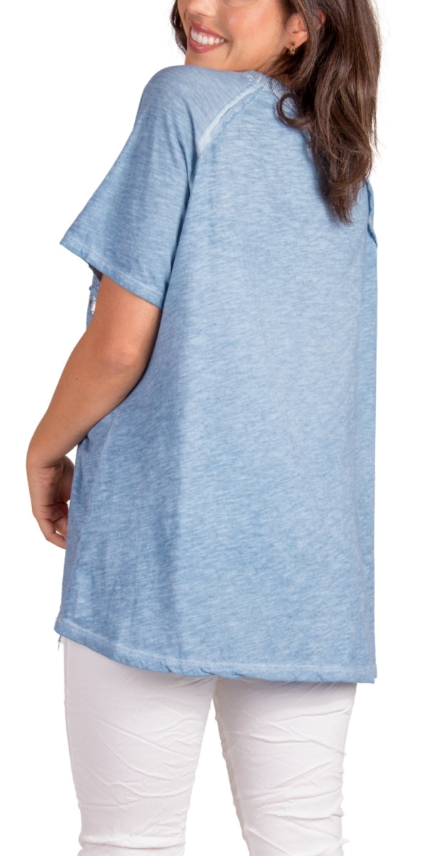 Icona T-Shirt - Gigi Moda - Made in Italy # 100% Cotton, Gigi Moda, italian top, Made in Italy, metallic shine, one size, OS, oversized tee, resort, star, Star Design, star top, T Shirt