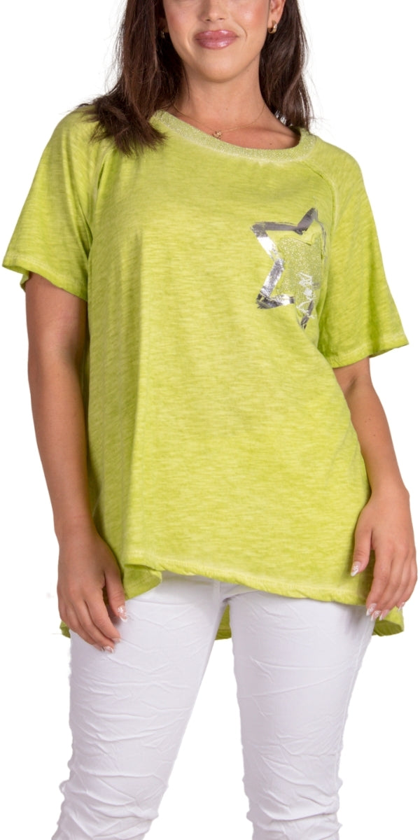 Icona T-Shirt - Gigi Moda - Made in Italy # 100% Cotton, Gigi Moda, italian top, Made in Italy, metallic shine, one size, OS, oversized tee, resort, star, Star Design, star top, T Shirt