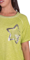 Icona T-Shirt - Gigi Moda - Made in Italy # 100% Cotton, Gigi Moda, italian top, Made in Italy, metallic shine, one size, OS, oversized tee, resort, star, Star Design, star top, T Shirt