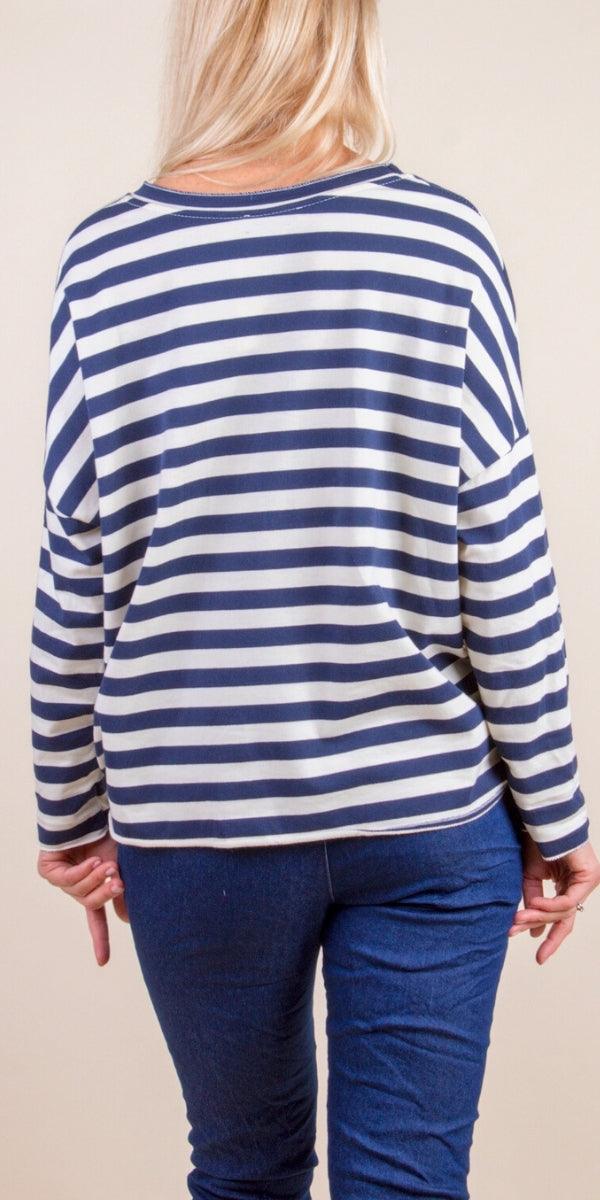 Bellissima Sweater - Gigi Moda - Made in Italy # casual sweater, Embroidered, Gigi Moda, Italian Sweater, knit sweater, Made in Italy, striped, striped top, stripes, Sweater, V Neck