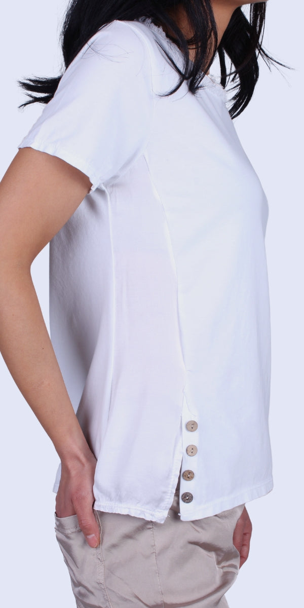 Lazio Top - Gigi Moda - Made in Italy # Blouse, Blouses, clothing for women, comforatable fit, comfy, Gigi Moda, italian clothes, Italian Clothing, italian fashion, italian top, Made in Italy, one size, raw edge, Round Neck, shopgigimoda, short sleeve, short sleeve top, Top, womans clothing, womens fashion, Womens Tops