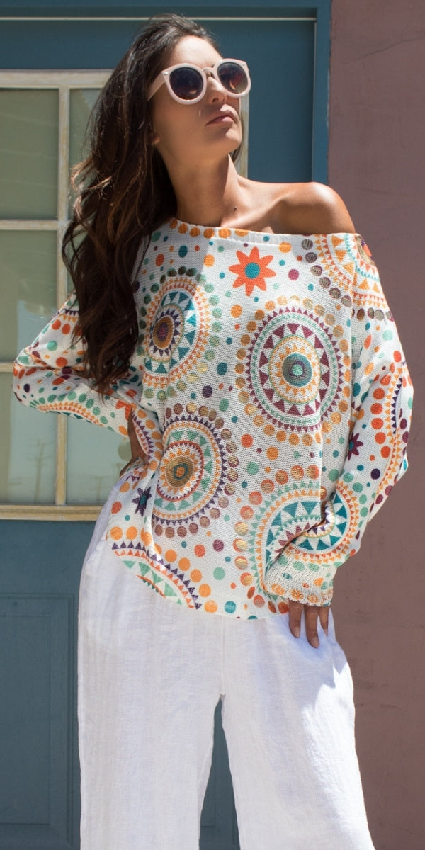 Daria Batwing Sweater with Bohemian Print
