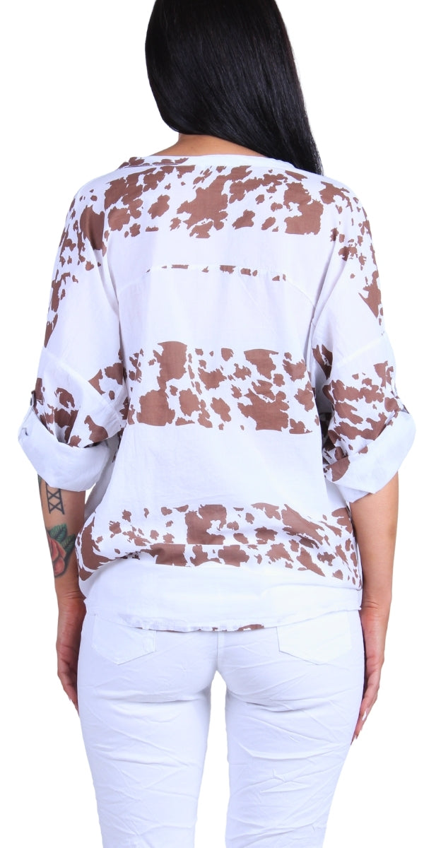 Masseria Button-Down Shirt - Gigi Moda - Made in Italy # 100% Cotton, button down, cow print, front tie, Gigi Moda, italian apparel, italian brand, Italian Clothing, italian shirt, Made in Italy, OS, Rolled Sleeves, shirt, shop gigi moda, Top