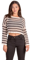 Estivo Striped Crochet Top - Gigi Moda - Made in Italy # Bell sleeve, bohemian, Cotton, Crochet, crochet top, Crop Top, Gigi Moda, Long Sleeve, Made in Italy, one size, stripes, Top