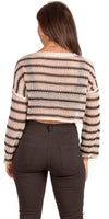Estivo Striped Crochet Top - Gigi Moda - Made in Italy # Bell sleeve, bohemian, Cotton, Crochet, crochet top, Crop Top, Gigi Moda, Long Sleeve, Made in Italy, one size, stripes, Top