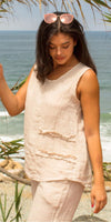 Palermo Linen Top - Gigi Moda - Made in Italy # 100% Linen, Gigi Moda, Linen, linen tank, Made in Italy, one size, OS, resort wear, ruffles, Sleeveless, spring, summer, Tank Top, Top