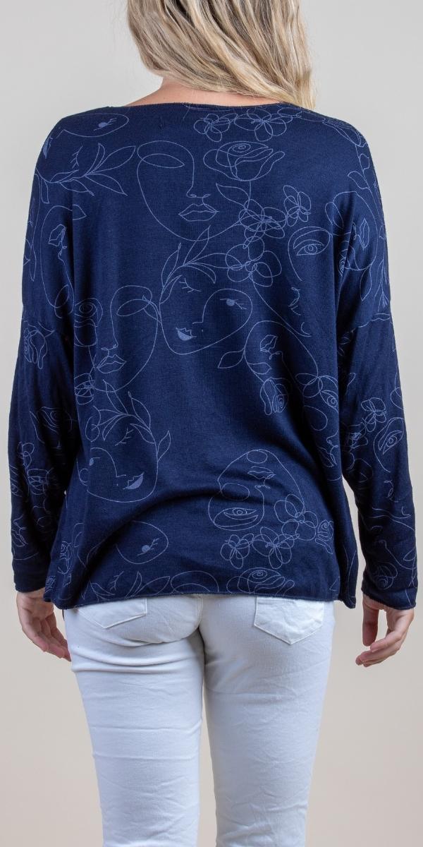 La Faccia Top - Gigi Moda - Made in Italy # Blouses, Comforatable fit, Gigi Moda, Long Sleeve, Made in Italy, shirt, Tops, V-Neck, Womans clothing