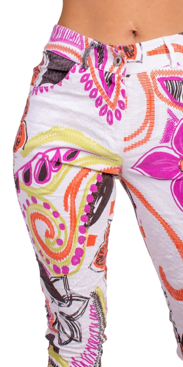 Cardine Floral Paisley Pants - Gigi Moda - Made in Italy # comfy pant, floral, floral design, Floral Print, Gigi Moda, jean style, Made in Italy, paisley, paisley print, Pants, Pockets, STRETCHY PANT, stretchy waistband, zipper pant