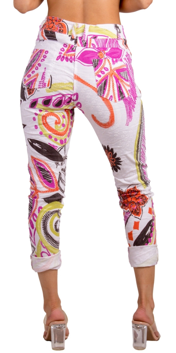 Cardine Floral Paisley Pants - Gigi Moda - Made in Italy # comfy pant, floral, floral design, Floral Print, Gigi Moda, jean style, Made in Italy, paisley, paisley print, Pants, Pockets, STRETCHY PANT, stretchy waistband, zipper pant