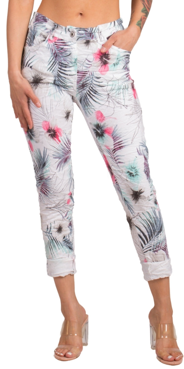 Cardine Hibiscus Pants - Gigi Moda - Made in Italy # comfy pant, Gigi Moda, jean style, Made in Italy, Pants, Pockets, STRETCHY PANT, stretchy waistband, zipper pant