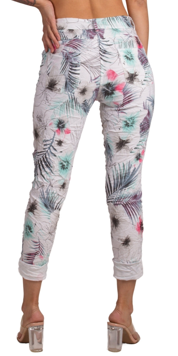 Cardine Hibiscus Pants - Gigi Moda - Made in Italy # comfy pant, Gigi Moda, jean style, Made in Italy, Pants, Pockets, STRETCHY PANT, stretchy waistband, zipper pant