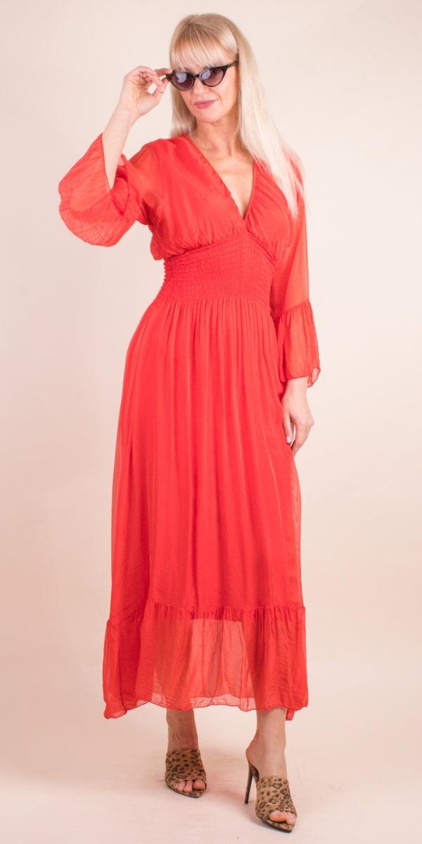 Imperia Silk Dress - Gigi Moda - Made in Italy # Dress, Gigi Moda, Made in Italy, Maxi Dress, rehearsal dinner dress, ruched, ruffles, RUFFLES DRESS, Silk, wedding dress