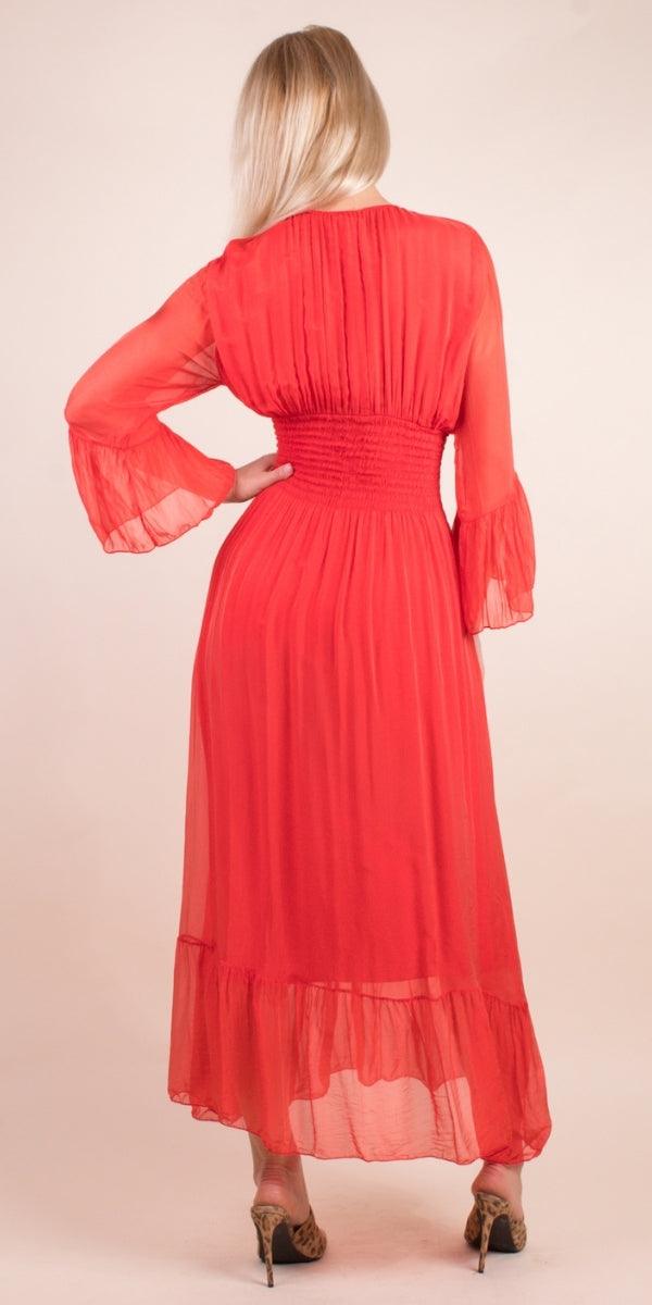 Imperia Silk Dress - Gigi Moda - Made in Italy # Dress, Gigi Moda, Made in Italy, Maxi Dress, rehearsal dinner dress, ruched, ruffles, RUFFLES DRESS, Silk, wedding dress