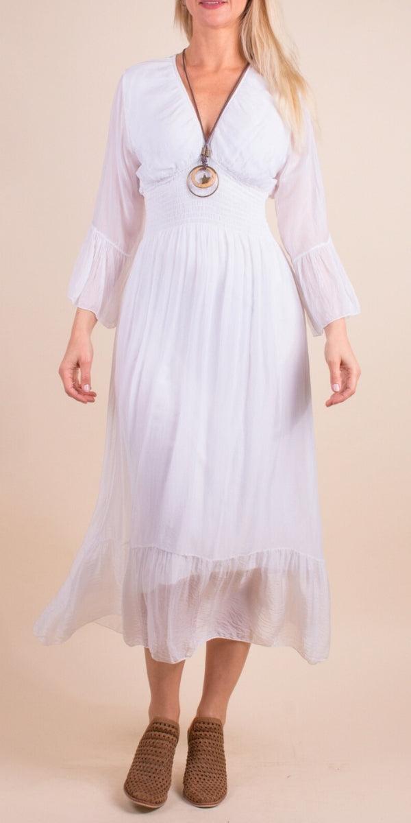 Imperia Silk Dress - Gigi Moda - Made in Italy # Dress, Gigi Moda, Made in Italy, Maxi Dress, rehearsal dinner dress, ruched, ruffles, RUFFLES DRESS, Silk, wedding dress