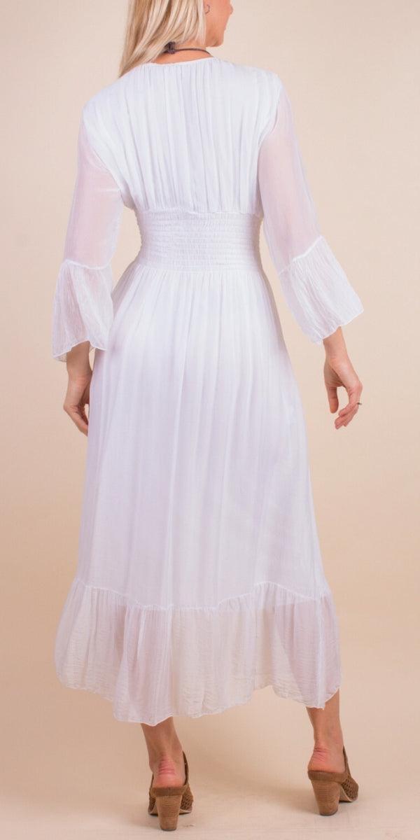 Imperia Silk Dress - Gigi Moda - Made in Italy # Dress, Gigi Moda, Made in Italy, Maxi Dress, rehearsal dinner dress, ruched, ruffles, RUFFLES DRESS, Silk, wedding dress