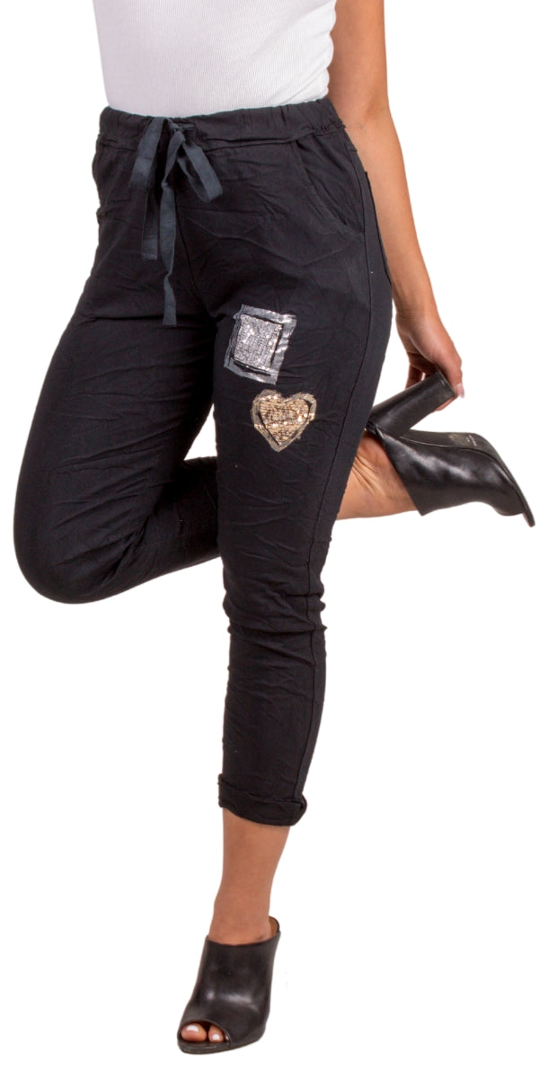 Sequin Heart Tie-Waist Pants