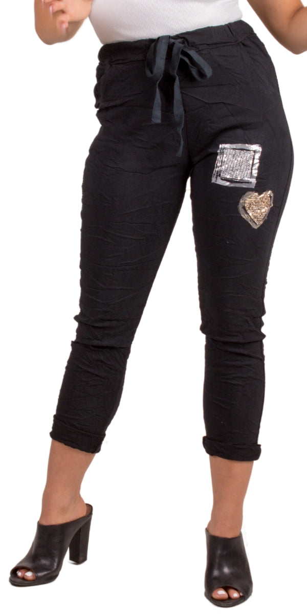 Sequin Heart Tie-Waist Pants