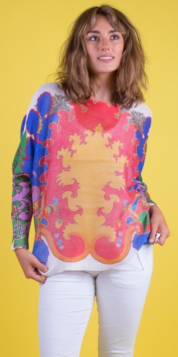 Emy Batwing Sweater with Royal Print