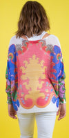 Emy Batwing Sweater with Royal Print