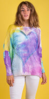 Emy Batwing Sweater with Watercolor Heart Design