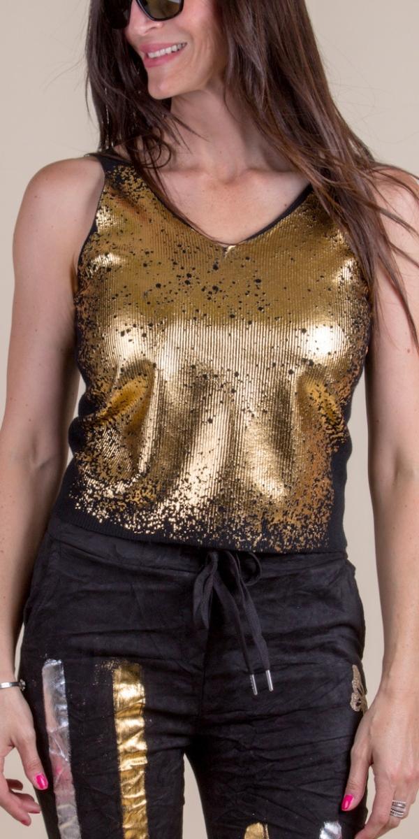 Orsa V-Neck Tank - Gigi Moda - Made in Italy # Gigi Moda, gold detail, Made in Italy, one size, OS, ribbed, Ribbed Knit, Sleeveless, Tank Top, Top, V-Neck