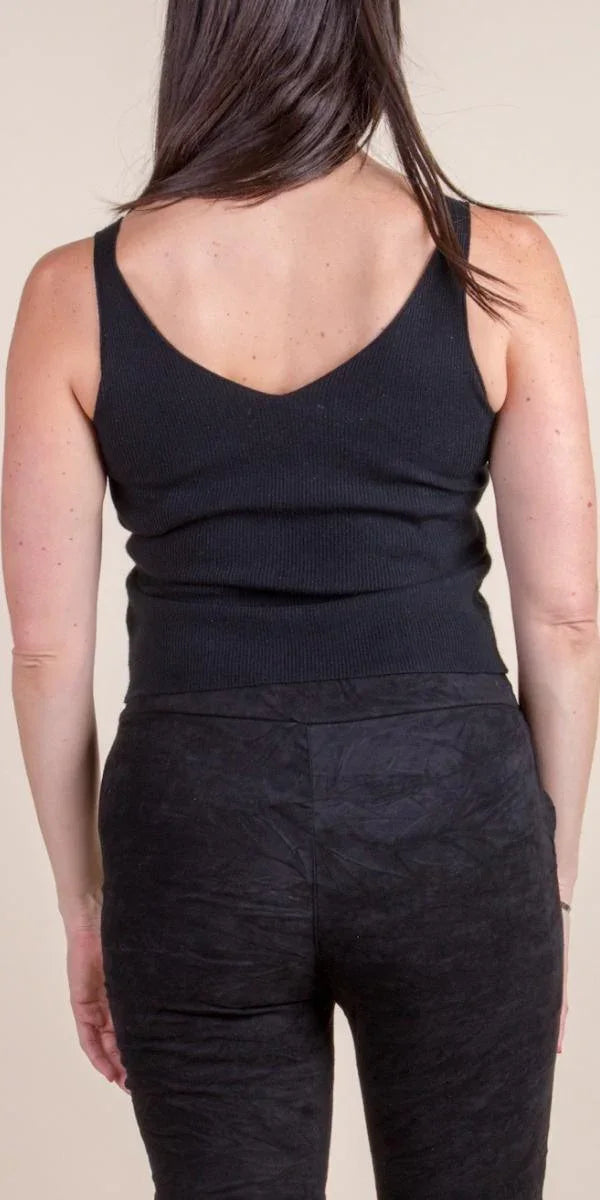 Orsa V-Neck Tank - Gigi Moda - Made in Italy # Gigi Moda, gold detail, Made in Italy, one size, OS, ribbed, Ribbed Knit, Sleeveless, Tank Top, Top, V-Neck
