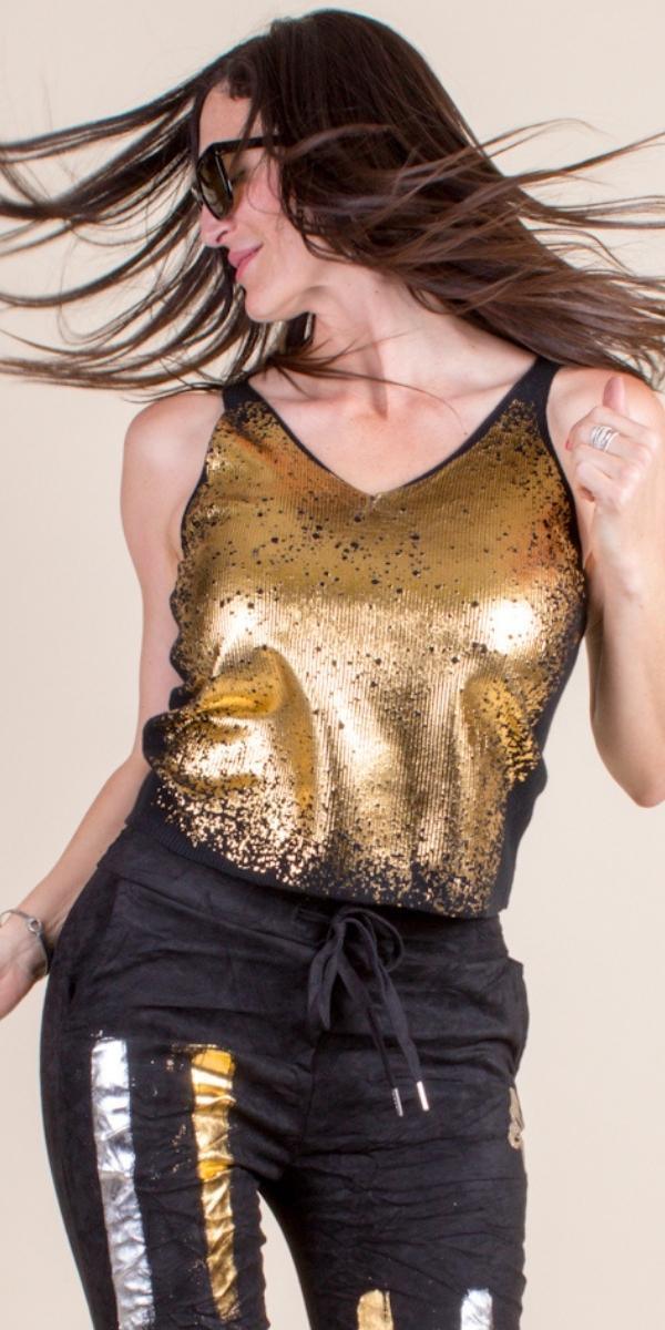 Orsa V-Neck Tank - Gigi Moda - Made in Italy # Gigi Moda, gold detail, Made in Italy, one size, OS, ribbed, Ribbed Knit, Sleeveless, Tank Top, Top, V-Neck