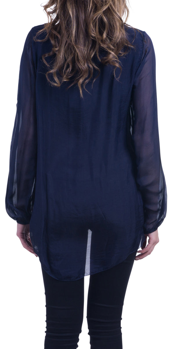 Tara Sleeve Blouse - Gigi Moda - Made in Italy # Blouse, Gigi Moda, italian top, Made in Italy, OS, Sequin, Silk, Sleeves, Top