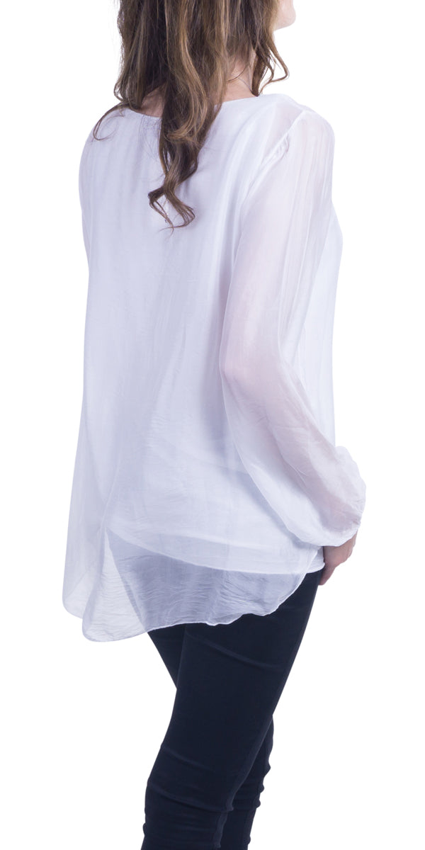 Tara Sleeve Blouse - Gigi Moda - Made in Italy # Blouse, Gigi Moda, italian top, Made in Italy, OS, Sequin, Silk, Sleeves, Top