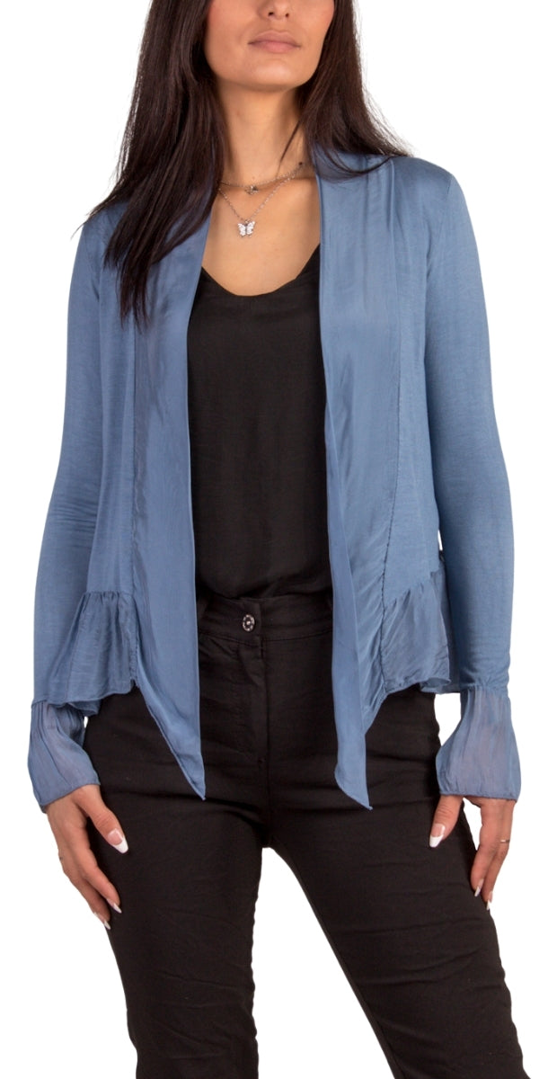 Timori Silk Jacket - Gigi Moda - Made in Italy # 100% Silk, italian silk, Ruffle Sleeve and Bottom Open Jacket, Silk, silk jacket, Silk Top
