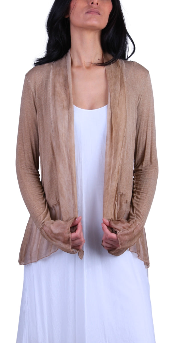 Timori Silk Jacket - Gigi Moda - Made in Italy # 100% Silk, italian silk, Ruffle Sleeve and Bottom Open Jacket, Silk, silk jacket, Silk Top