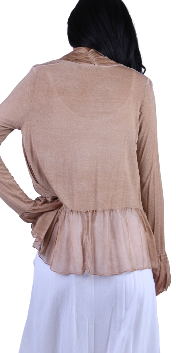 Timori Silk Jacket - Gigi Moda - Made in Italy # 100% Silk, italian silk, Ruffle Sleeve and Bottom Open Jacket, Silk, silk jacket, Silk Top