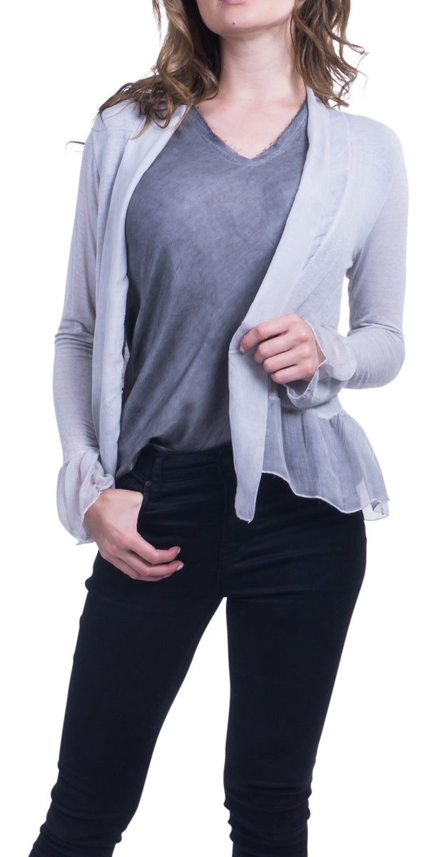 Timori Silk Jacket - Gigi Moda - Made in Italy # 100% Silk, italian silk, Ruffle Sleeve and Bottom Open Jacket, Silk, silk jacket, Silk Top