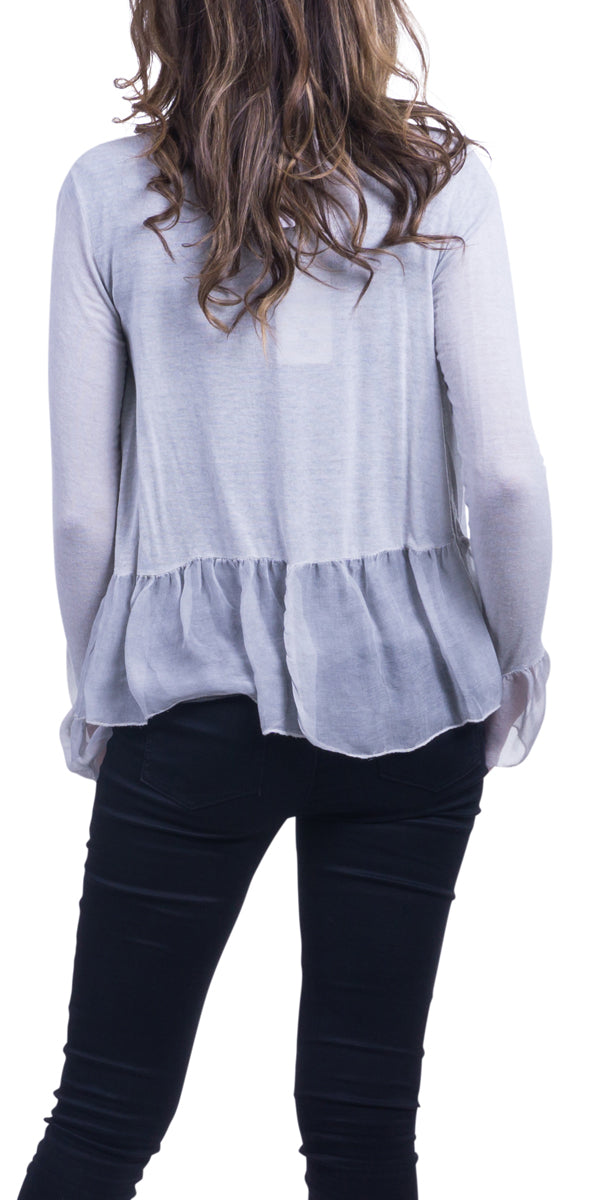 Timori Silk Jacket - Gigi Moda - Made in Italy # 100% Silk, italian silk, Ruffle Sleeve and Bottom Open Jacket, Silk, silk jacket, Silk Top